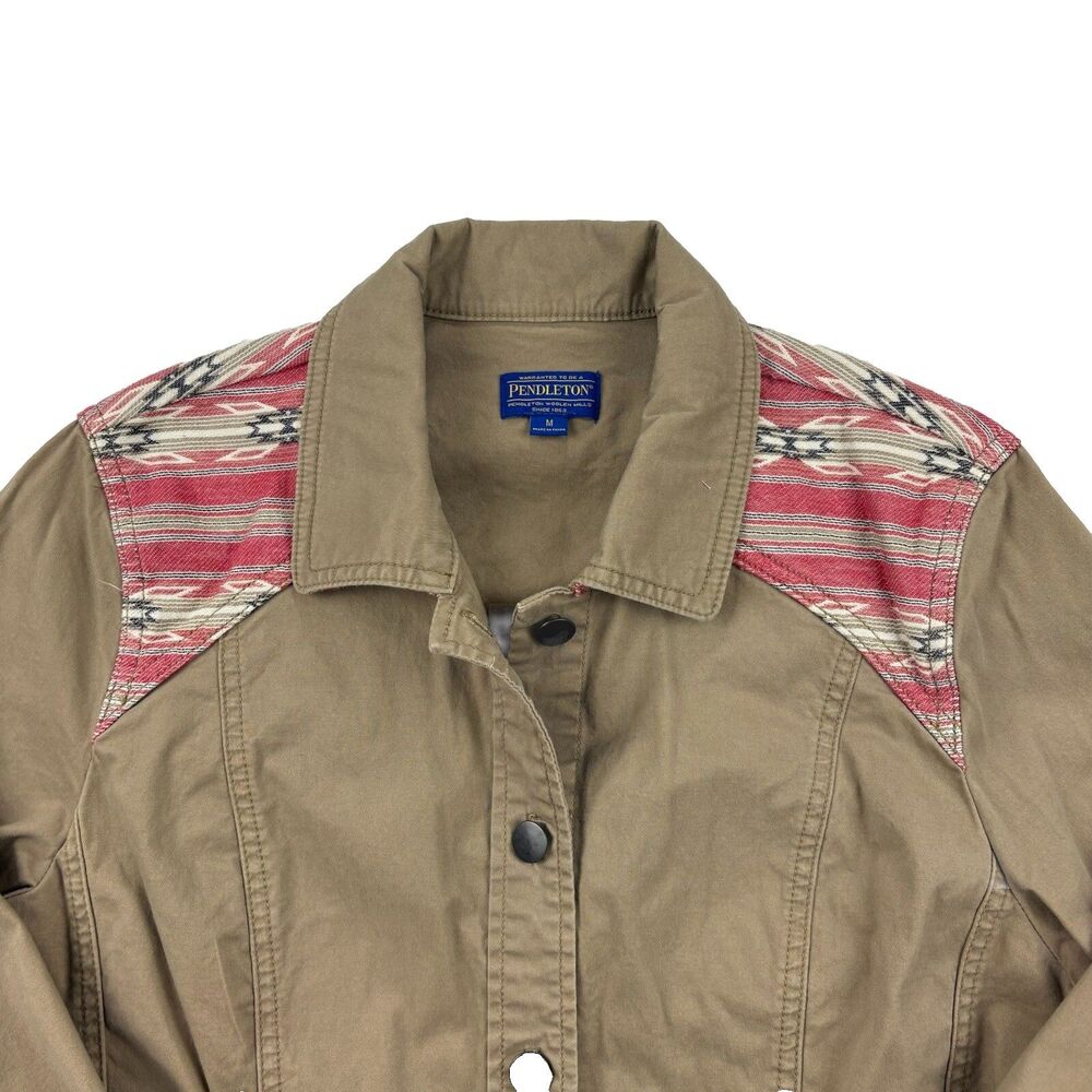 Pendleton Button Up Jacket Aztec Womens M Khaki Flip Cuff Long Sleeve Pockets